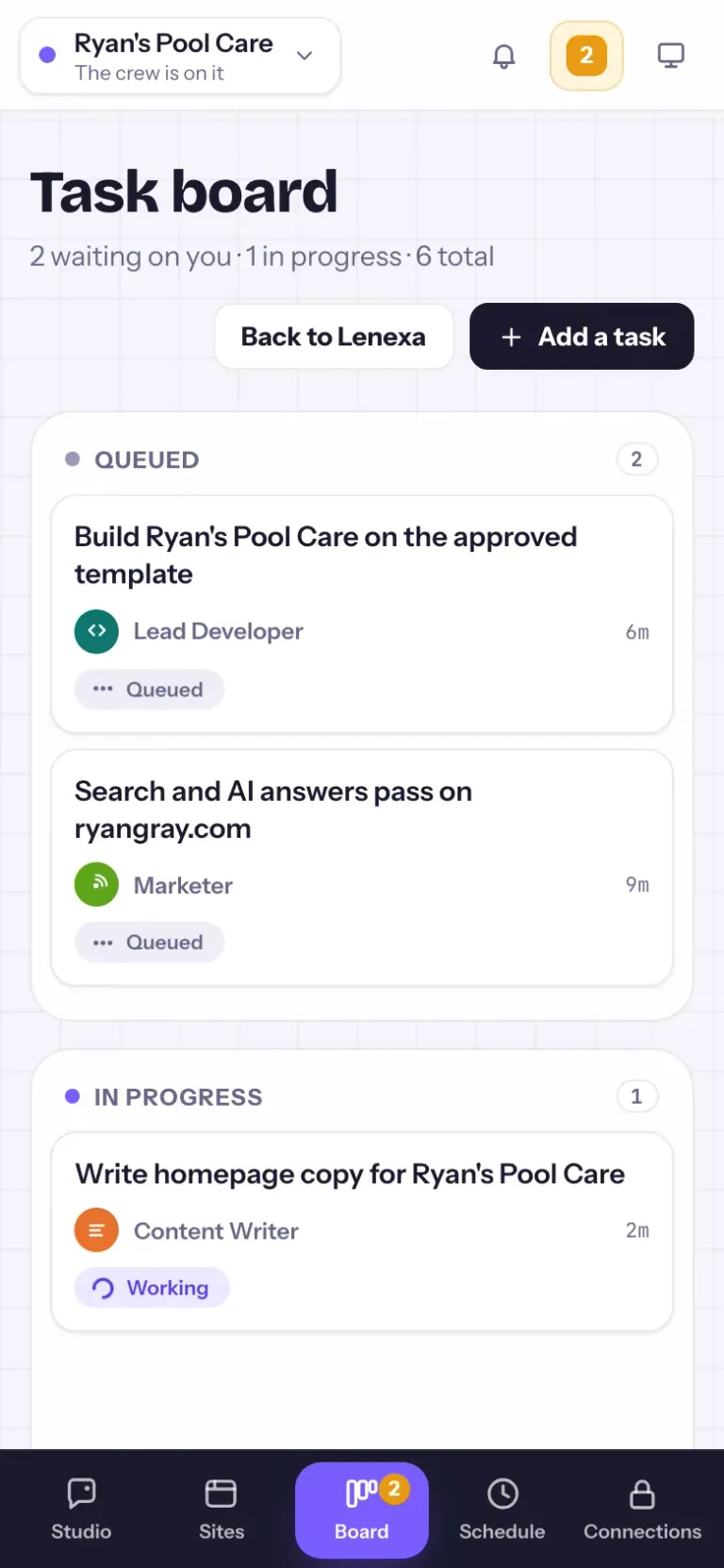 The crew's task board on a phone