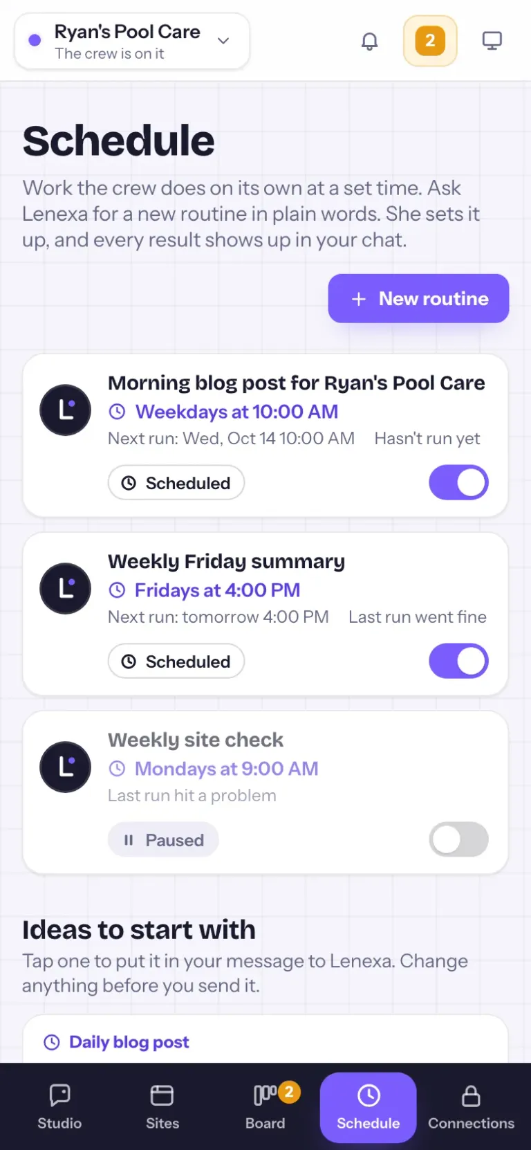 Routines schedule on a phone